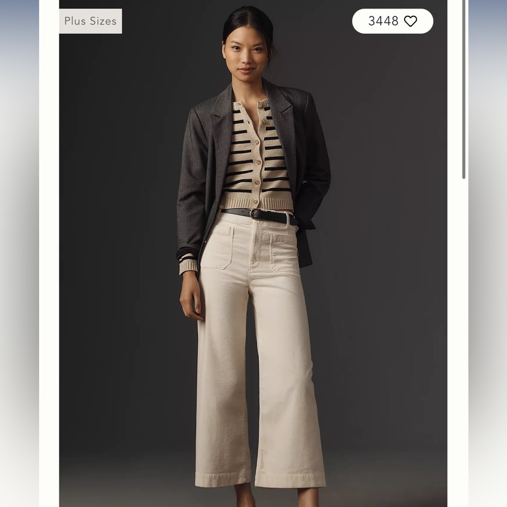 Maeve Anthropologie ivory The Colette cropped wide leg Corduroy pants size 28